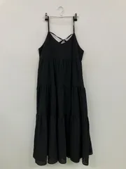 COLZA コルザ ワンピース S ブラック ナイロン 無地 袖なし ロング・マキシ丈 ティアード