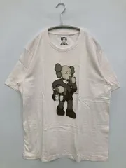 UNIQLO ユニクロ Tシャツ/カットソー L ホワイト 前面プリント ミドル丈 半袖 クルーネック(丸首)