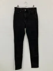 UNIQLO ユニクロ デニムパンツ 26(66cm) ブラック 無地 フルレングス スキニー・タイト テーパード ハイウエスト リジッド・ワンウォッシュ