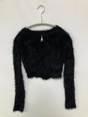 ニット/セーター ブラック ニット 無地 ショート丈 長袖 クルーネック(丸首)