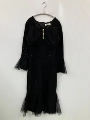 Fashion ファッション ドレス S ブラック 無地 ビジュー リボン ロング・マキシ丈 ティアード タイト 長袖