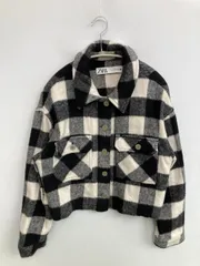 ZARA ザラ ブルゾン USA S ブラック チェック柄 ショート丈 フードなし ボタン留め
