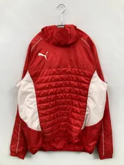 PUMA プーマ ナイロンジャケット L レッド 無地 ブランドロゴ キルティング ライン柄 フードあり