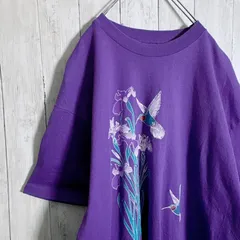 【入手困難】90s Vintage 古着 USA製 パープル アニマル 花 鳥 半袖Tシャツ #5