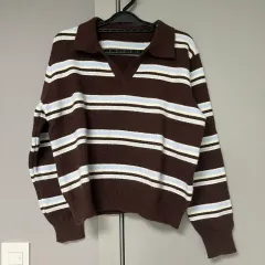 デイリーウェア ストライプ カラーネック レディースニット