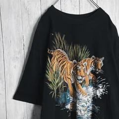 【入手困難】80s USA製 Vintage 古着 虎 トラ 動物 アニマル 黒 ブラック 半袖Tシャツ #255