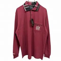 【新品】[印象N] Paris パリス ポロシャツ メンズ LL XL ボルドー 赤系×黒×杢グレー ポリ×綿 鹿の子 長袖 胸ポケットと右袖にロゴ刺繍 襟にロゴのサムネイル