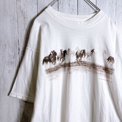 90s USA製 ポストパレード ヴィンテージ Tシャツ 白 L アート 競馬 
