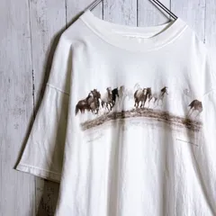 【まとめ購入大歓迎】90s Vintage 古着 FRUIT OF THE ROOM 馬 プリント 動物 半袖Tシャツ #108