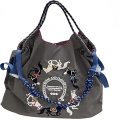 【新品】 [SANSIX] ボールアンドチェーン バッグ ショルダー ショッピング エコ トート 折りたたみ コンパクト 大容量 軽量 収納 可愛い おしゃれ 刺繍 馬 柄 (カーキ)