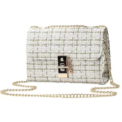 【新品】 [SLOW＆MELLOW] ショルダーバッグ コンパクト ツイード ゴールドチェーン レトロ レディース バッグ カバン ミニ 3カラー 鞄 BAG かばん 斜め掛け ショルダー ハンド クラッチ バッグ 小さい きれいめ 大人 カジュアル 可愛い 