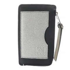 ロエベ LOEWE コインカードホルダー フラグメントケース アナグラム レザー ネイビー シルバー色 /YO15 ■OH