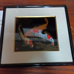 縁起物】宝石画 錦鯉 立体アート 額装 和風工芸 壁掛け 大型 昭和