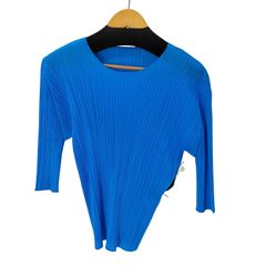ISSEY MIYAKE プリーツプリーズ クルールネック半袖サイズ4 ブルー ISSEY MIYAKE プリーツプリーズ クルールネック半袖サイズ4 ブルー