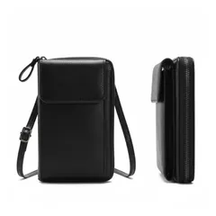 【新品】 【ダサくなりたくない大人向け】スマホポーチ レザー メンズ レディース ショルダーバッグ 携帯ポーチ 財布 ショルダー 肩掛けバッグ ストラップ 皮 ミニマリスト コンパクト ポシェット スマホバッグ 肩掛け スマホケース 斜め掛け 小銭 (ブラック