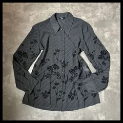 総柄ブラウス グレー レディース 長袖 モード アート 個性派 上品 古着