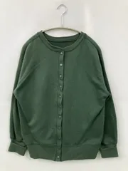 カーディガン/ボレロ M～L グリーン コットン 無地 ミドル丈 長袖