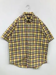 UNIQLO ユニクロ シャツ/ブラウス L イエロー コットン チェック柄 ミドル丈 半袖 ボタンダウン レギュラーカラー