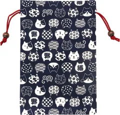 京佑 日本製 御朱印帳 巾着 袋 ケース 入れ ご朱印帳 にゃんこもん 猫 紺 18×26.5cm