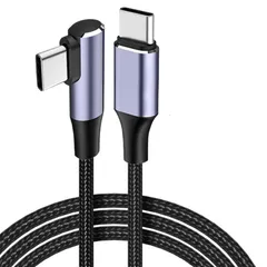 USB Type C ケーブル L字高速データ転送 高耐久ナイロン編み デュアルtype-c-5 Aケーブルswitch、MacBook、携帯電話等Type-c機種対応 1M