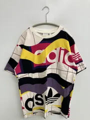 adidas アディダス Tシャツ/カットソー L ホワイト 前面プリント バックプリント ブランドロゴ その他総柄 ミドル丈 半袖 クルーネック(丸首)