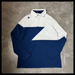 DESCENTE GOLF 長袖ポロ L ネイビー ホワイト バイカラー 高級感 ゴルフ スポーツMIX ストリート 古着のサムネイル