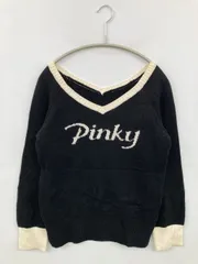 Pinky&Dianne ピンキーアンドダイアン ニット/セーター 38 ブラック コットン ウール・ニット 前面プリント ブランドロゴ ミドル丈 長袖 Vネック
