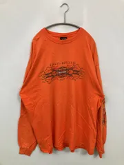 HARLEY-DAVIDSON ハーレーダビッドソン Tシャツ/カットソー 2XL オレンジ 前面プリント バックプリント ブランドロゴ ミドル丈 長袖 クルーネック(丸首)