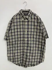 UNIQLO ユニクロ シャツ/ブラウス M ネイビー コットン チェック柄 ミドル丈 半袖 ボタンダウン レギュラーカラー