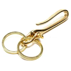 【特価商品】GoodsLand 【 ダブルリング 】 真鍮製 ベルト フック キーホルダー レトロ ブラス バイカー おしゃれ 釣り針 吊り下げ ナスカン キーチェーン キーリング ウォレットチェーン ベルト ベルトループ Uフック 引っ掛け 金 ゴールド G
