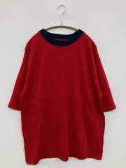 nano UNIVERSE ナノユニバース Tシャツ/カットソー L レッド 無地 ミドル丈 半袖 クルーネック(丸首)