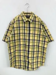 UNIQLO ユニクロ シャツ/ブラウス L イエロー コットン チェック柄 ミドル丈 半袖 レギュラーカラー