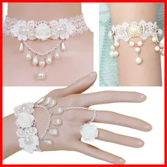 【人気商品】セット レース 耽美主義 ゴスロリ チョーカー リング ブレスレット 薔薇 白 アリカ