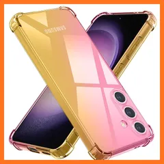 【新品】 Galaxy S25 用ケース シリコン クリア グラデーション ソフトケース 薄型 軽量 耐衝撃 全面保護 tpu 四隅空気衝突防止 レンズ保護 擦り傷防止 サムスン ギャラクシーs25 用ケース 人気 携帯カバー ピンク+金 MZ73-45 1