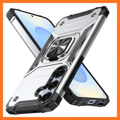 【新品】 Galaxy S25 用 ケース リング付き 耐衝撃 カバー 薄型 tpu 米軍MIL規格 衝撃吸収 指紋防止TPU+PC材質 滑り止め リング付き車載ホルダー対応 落下防止 スタンド機能 傷つけ防止 レンズ保護 一体型 カバー 銀 8004-s 1
