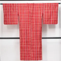 道行コート 袷 身丈128cm 裄丈62cm 正絹 Sランク セミフォーマル Sサイズ ポケットあり 格子 レトロ 鮮やか 赤系 HP 1237-14838