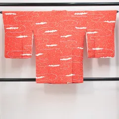 道行コート 袷 身丈82cm 裄丈64cm 正絹 Sランク セミフォーマル Mサイズ 抽象柄 個性的 アート 朱系 RP 1237-14843