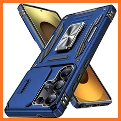 【新品】 Galaxy S25 Ultra 用 ケース リング付き スライド式カメラプロテクター 衝撃吸収 PC素材 スタンド機能 車載ホルダー対応 MIL規格認証 滑り止め・擦り傷防止 金属リング Galaxy S25 Ultra 用 カバー 耐衝撃 横 1のサムネイル