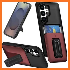 【新品】 対応 Galaxy S25 Ultra ケース カード収納 2枚 耐衝撃 TPU+PC 米軍MIL規格取得 ICカード収納 スタンド機能 縦横両対応 レンズ保護 擦り傷防止 滑り止め ギャラクシーS25Ultraケース 落下防止 指紋防止 全面保 0のサムネイル