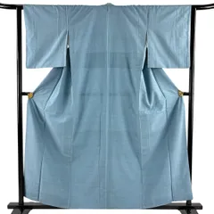 紬 身丈158cm 裄丈63cm S 袷 水色 正絹 秀品 【中古】