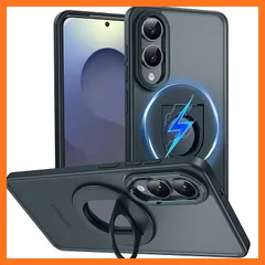 【新品】 Galaxy S25 Edge 用 ケース Magnetic対応 リング付き 半透明マットな質感 耐衝撃 衝撃吸収 磁気カバー 隠しスタンド 機能 ワイヤレス充電 シリコンバンパー 全面保護 360°回転 おしゃれ 人気 ギャラクシー S25 e 1