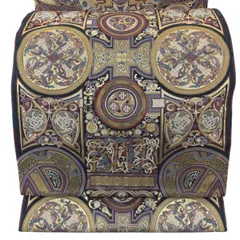 【美品】 袋帯 名品 丸文 幾何学模様 箔 灰緑 六通 正絹 【中古】