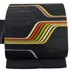 名古屋帯 優品 幾何学 金彩 黒 正絹 【中古】