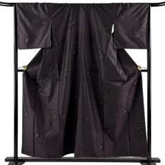 【美品】 紬 身丈156cm 裄丈67cm M 袷 玩具 麻の葉 紫 正絹 優品 【中古】