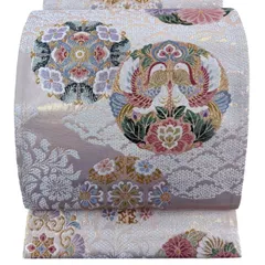 【美品】 袋帯 秀品 向かい鳥 華文 唐織 箔 金色 六通 正絹 【中古】