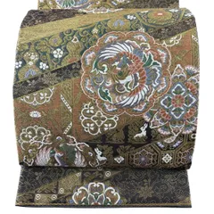 袋帯 秀品 関西仕立て 鳳凰 華文 唐織 箔 焦茶色 六通 正絹 【中古】