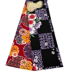【美品】半幅帯 優品 桜 市松模様 黒 化繊 【中古】