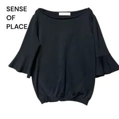 ●棚番号Y-2 SENSE OF PLACE アーバンリサーチ　フレアスリーブ ニットカットソー　五部袖　フリーサイズ　レディース　黒　ブラック