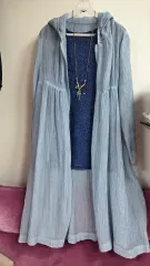 スカイブルー ロング WHOLE ジャケット プリーツ ジャケット ロング丈