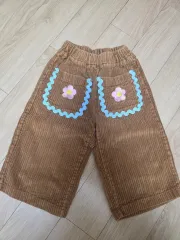 ブラウン コーデュロイ 花柄 ポケット キッズ ズボン 90